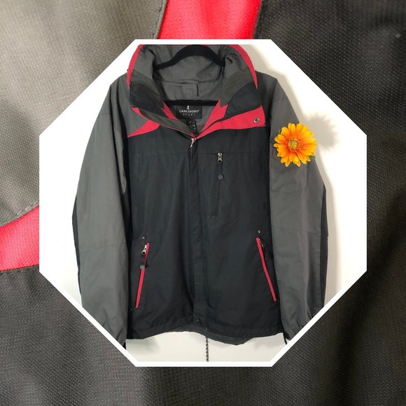 Lanesboro Gray Black Red Hood Zip Sport Jacket M - Picture 2 of 8